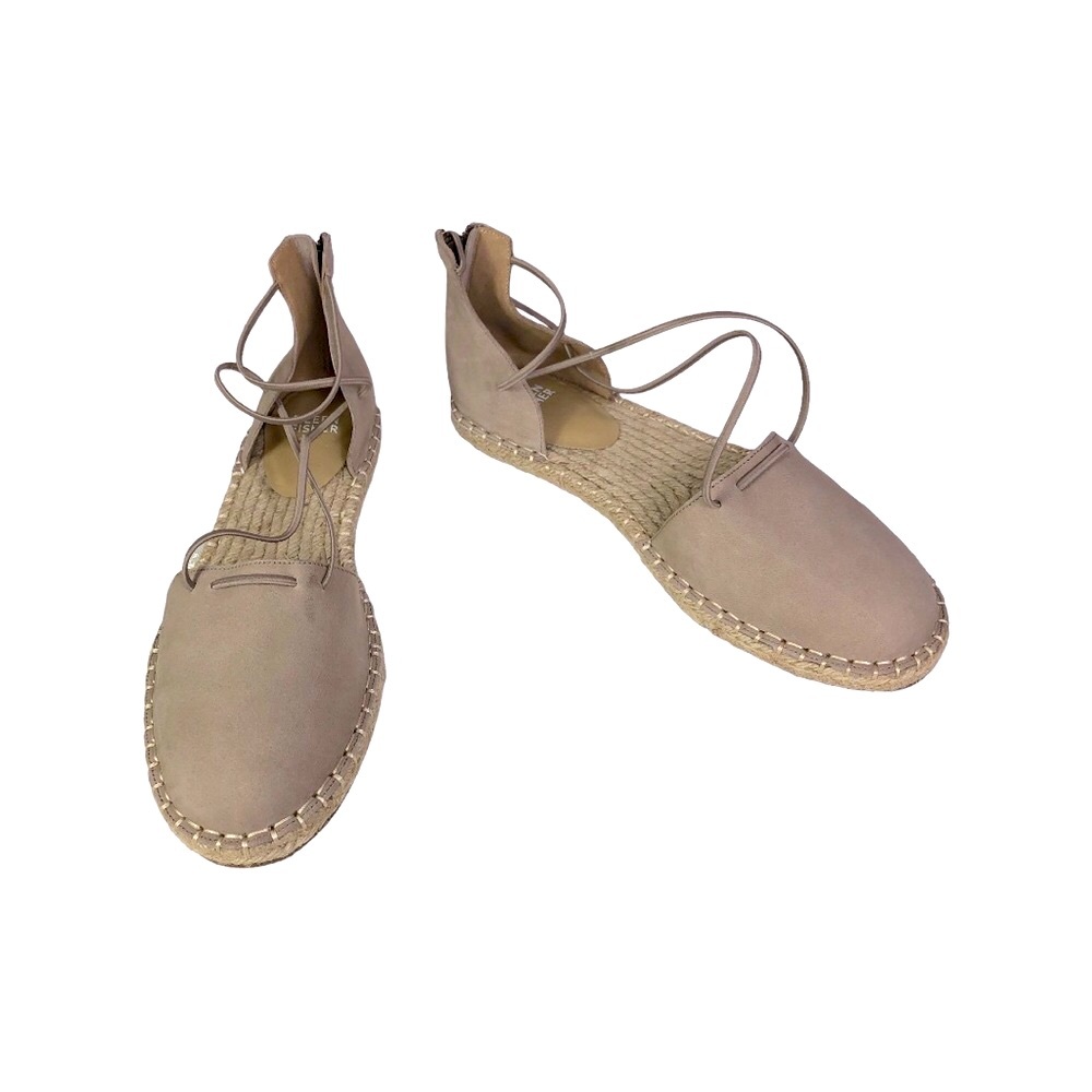 Eileen Fisher. Tan Yasmin Nubuck Leather Espadrille Braided Flat Sandal 8.5